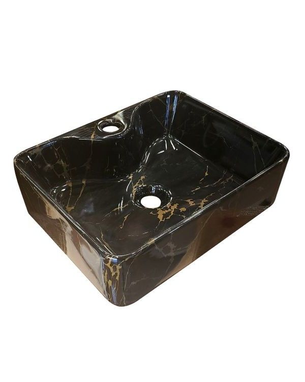 Square Table Top Basin – Black & Gold Marble