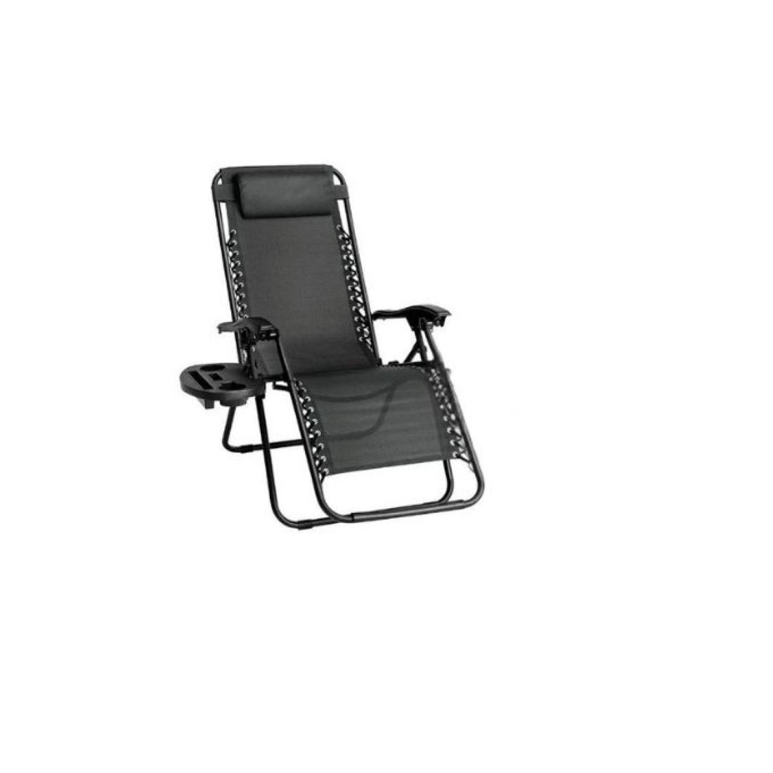 Reclining Lounge Chair with Cup Holder, Adjustable Headrest, Black