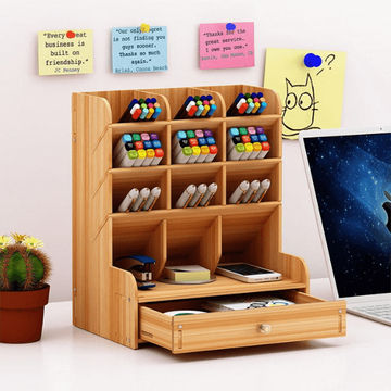 Creative Wooden Pen Holder Organizer Drawer