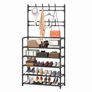 5-Tier Multipurpose Shoe Rack with Coat Hooks and Storage Shelf