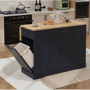 GreenLine Interiors Tassie Kitchen island Navy Blue and Pine
