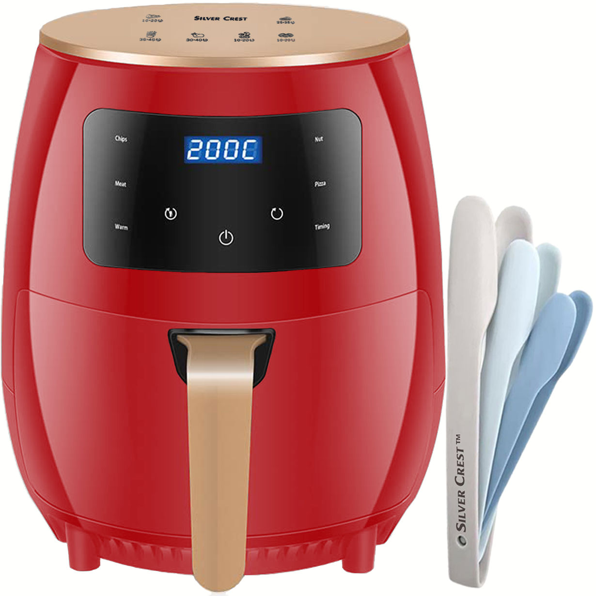 Silver Crest XL Digital Air Fryer Including a Nesting Tongs Set - Red