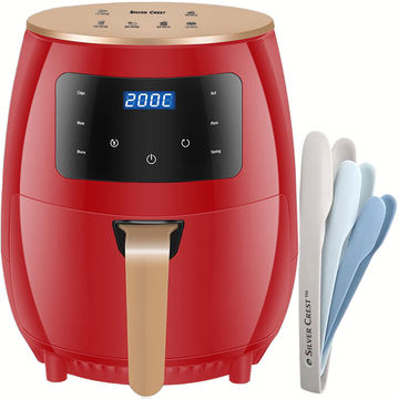 Silver Crest XL Digital Air Fryer Including a Nesting Tongs Set - Red
