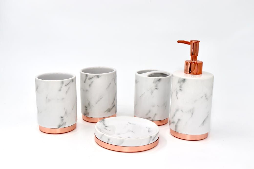 5 Piece White Marble Bathroom Set