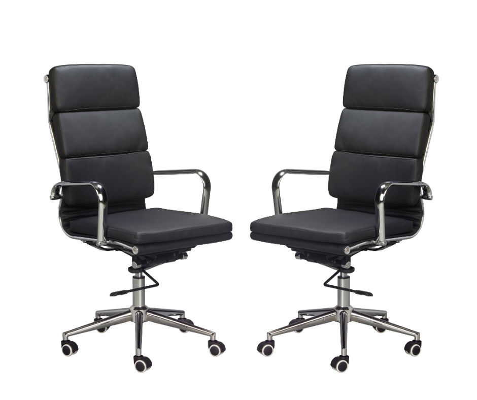 TOCC Classic PU Cushion High Back Office Chairs-Set of 2-Black