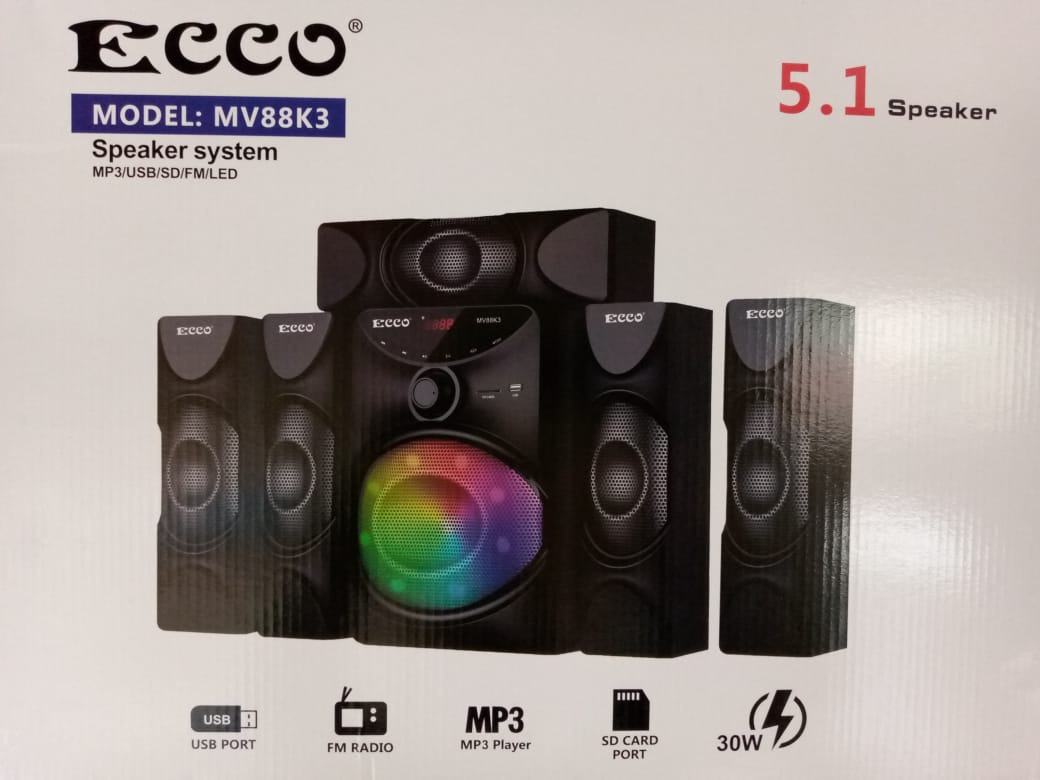 ECCO 5.1CH Home Theatre Speaker System MP3/USB/SD/FM/LED - MV88K3