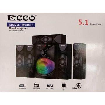 ECCO 5.1CH Home Theatre Speaker System MP3/USB/SD/FM/LED - MV88K3