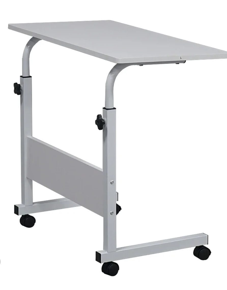 Portable Laptop Table with Adjustable Height & Wheels – Wooden Rolling Desk - white