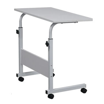 Portable Laptop Table with Adjustable Height & Wheels – Wooden Rolling Desk - white