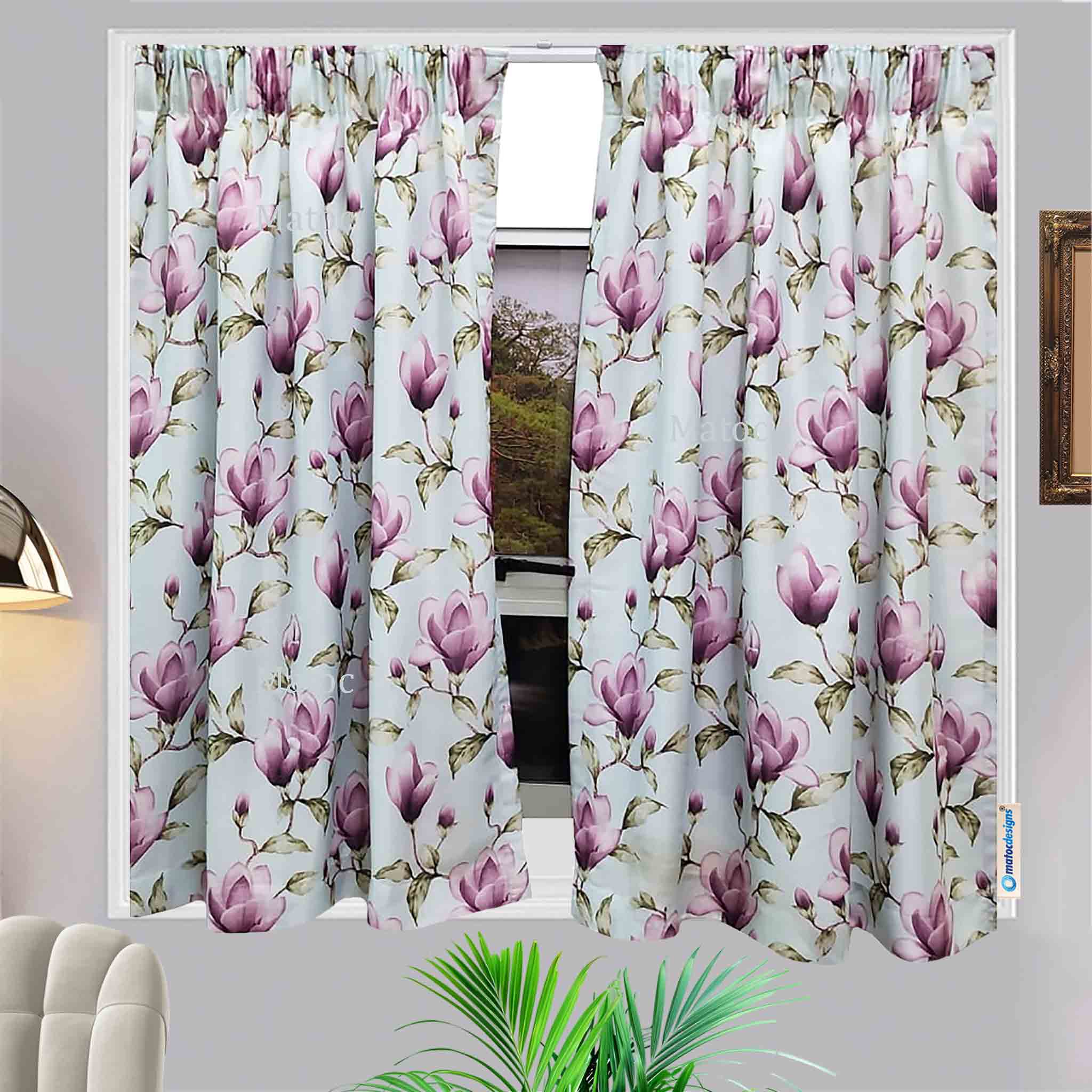 Matoc Designs Shorter Curtain - Sky Purple Flower - Taped - 110cm W x 160cm H - Pack of 2