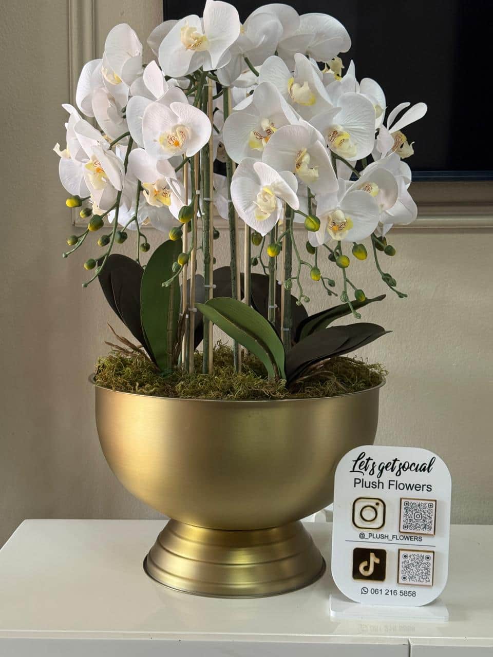 Artificial Orchid Arrangement In A Gold Vase