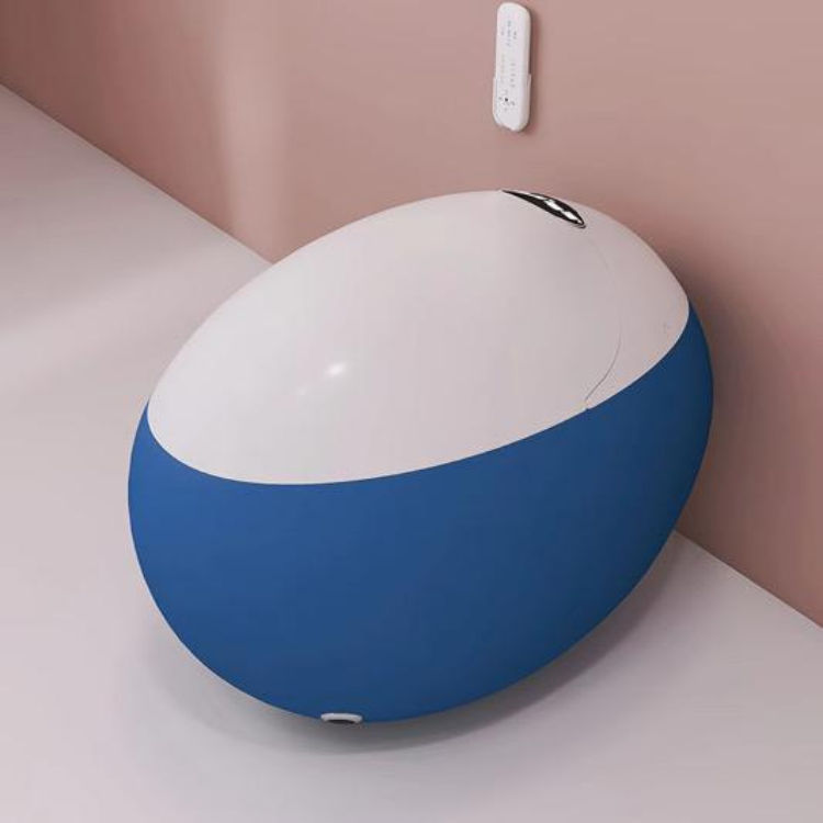 Egg-Shaped Smart Toilet with Tankless Bidet & Remote- Blue