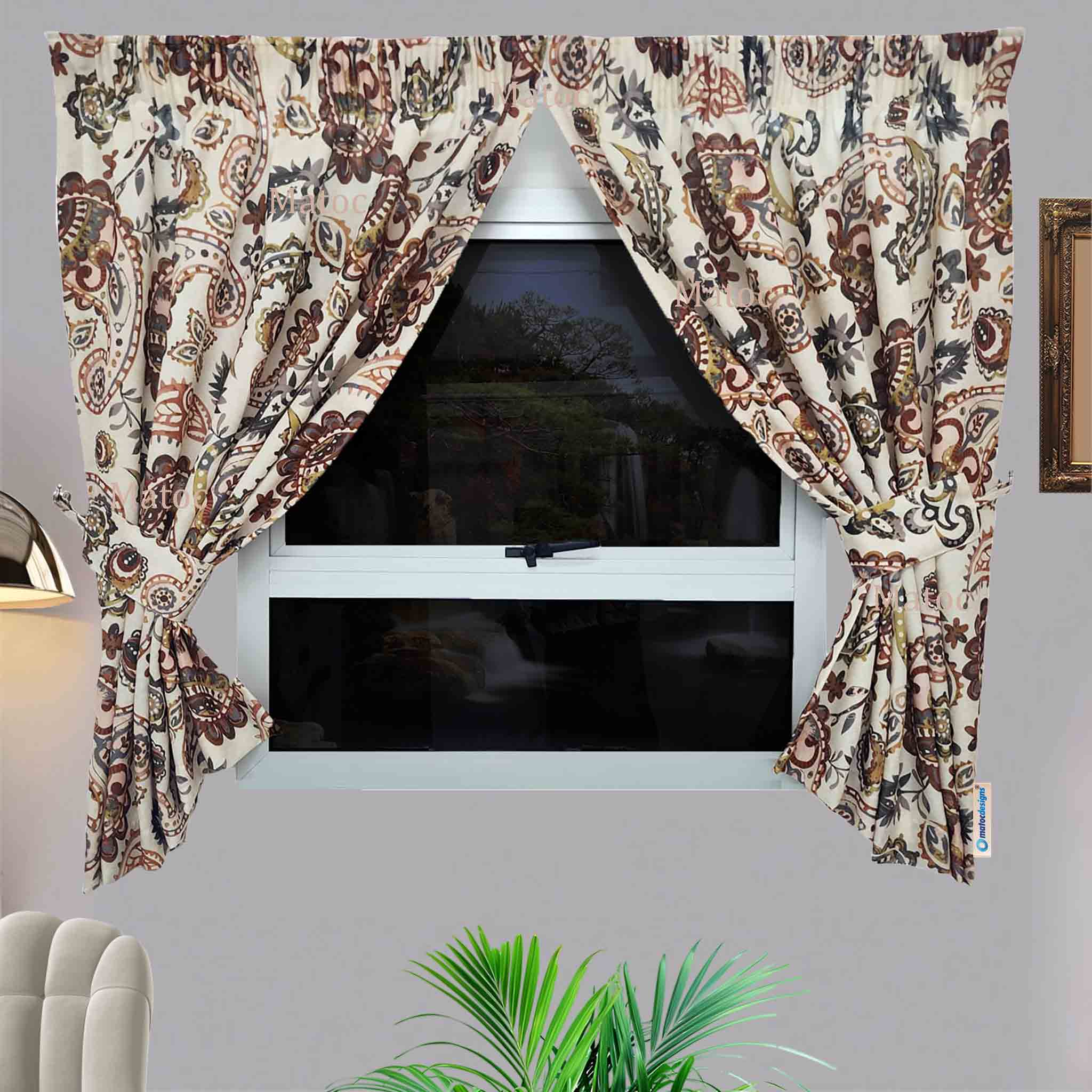 Matoc Designs Shorter Curtain - Paisley Rust - Taped - 110cm W x 160cm H - Pack of 2