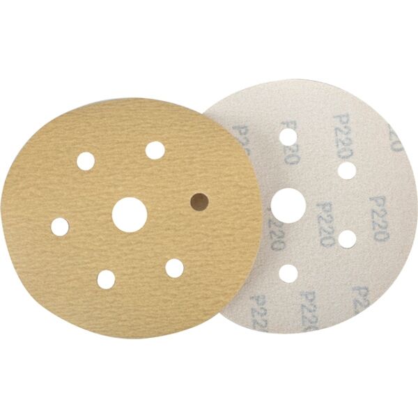 Gold Disc (50 Pieces) 220 Grit 150Mm X 6+1 Holes Hook And Loop