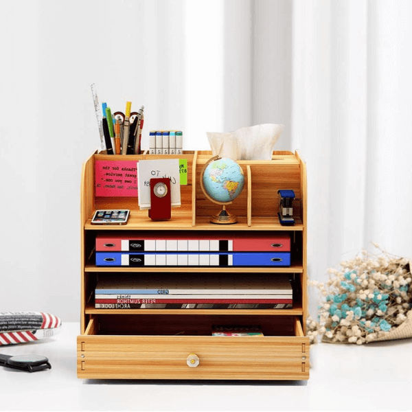 Wooden Desktop Organizer with Drawer