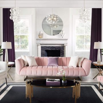 Bozza Venus Cream Sofa & Chair 2PC Set - Pink