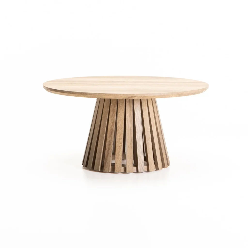 LOLA 80cm Round Coffee Table – Oak Finish – Modern Living Room Table