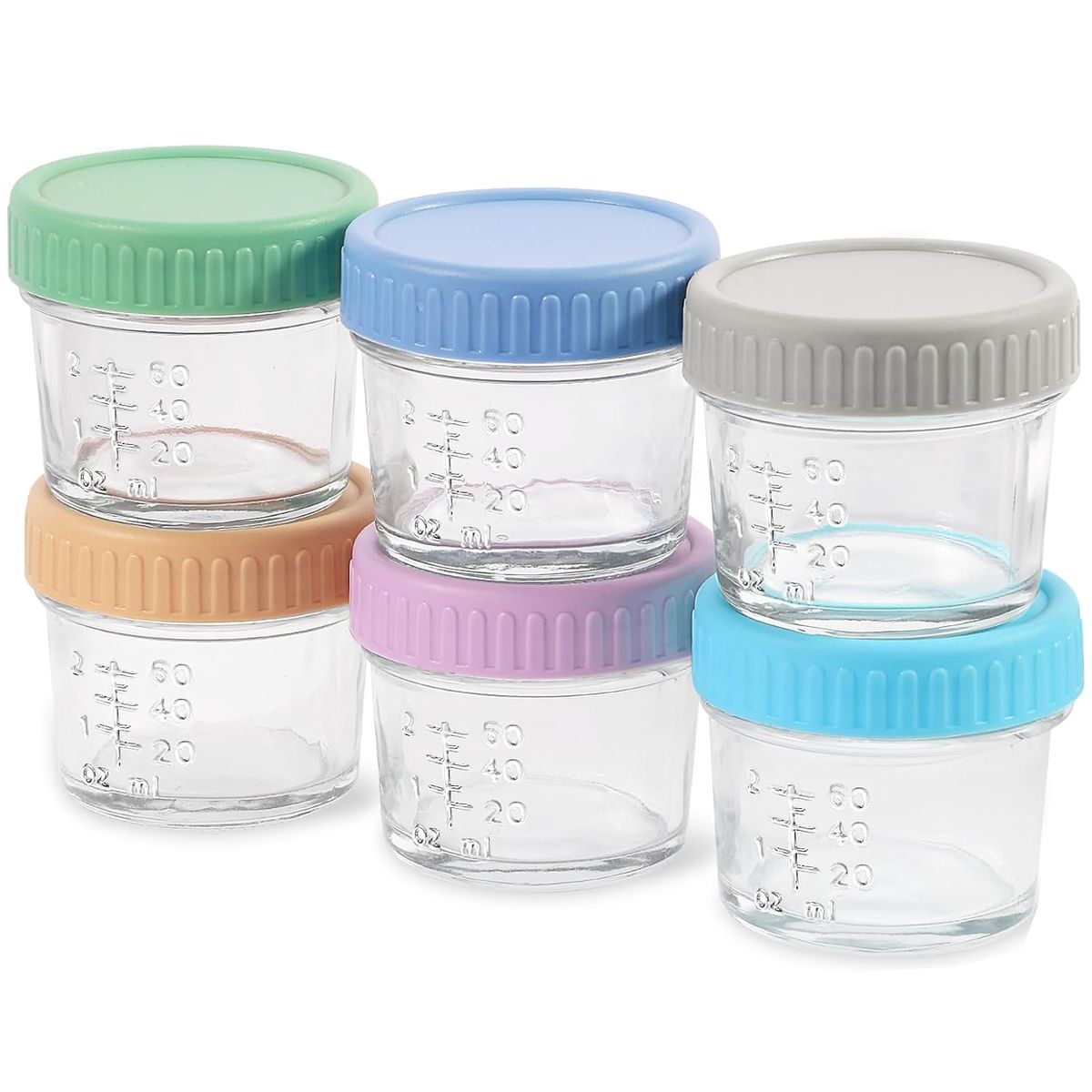 Mini Glass Jars 80ml Colorful Lids Baby Food Spices Storage Airtight - 6 Pack