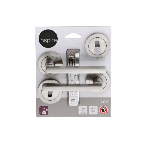 Door handles on round rose w/escutcheon satin nickel finish lee inspire