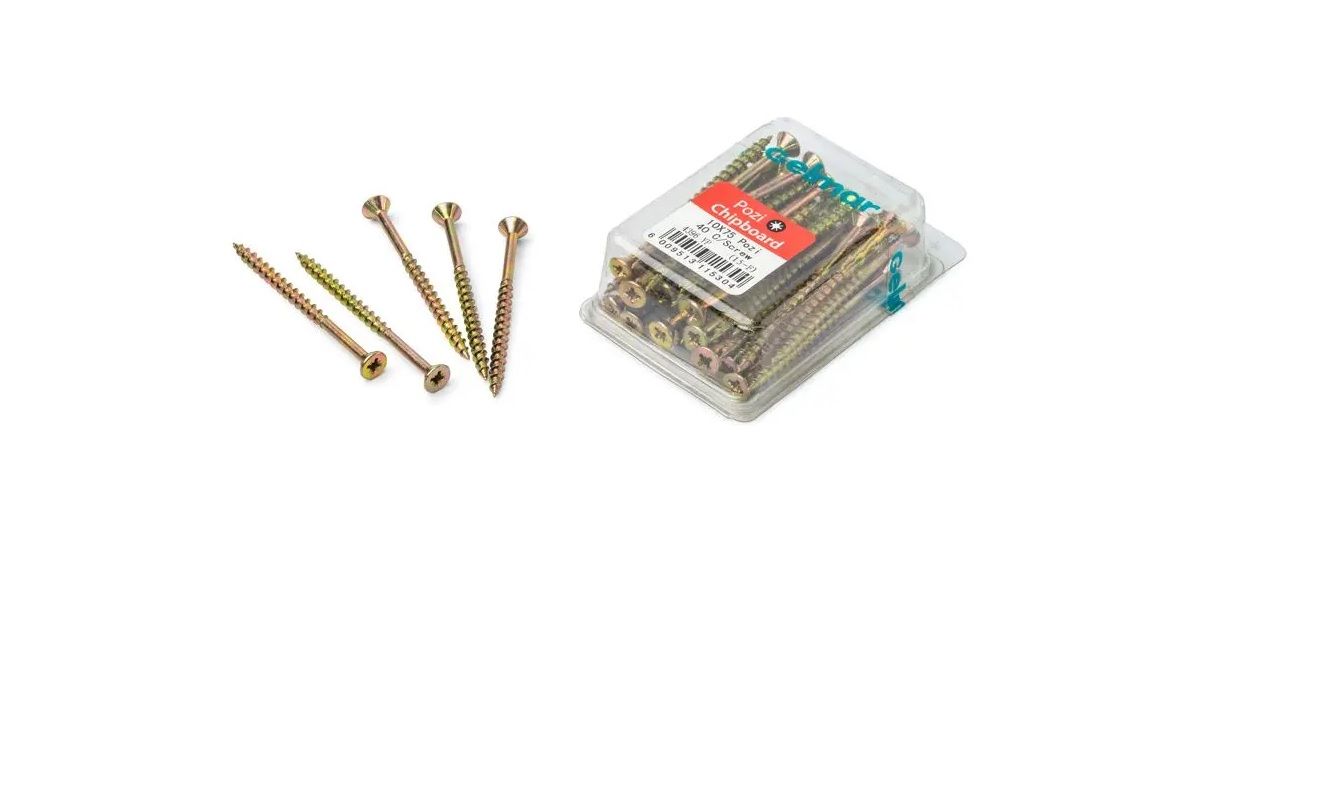 Chipboard Screws, Pozi, No.10, 5mm x 75mm, 40 pieces (4 pack) BY WOODLY