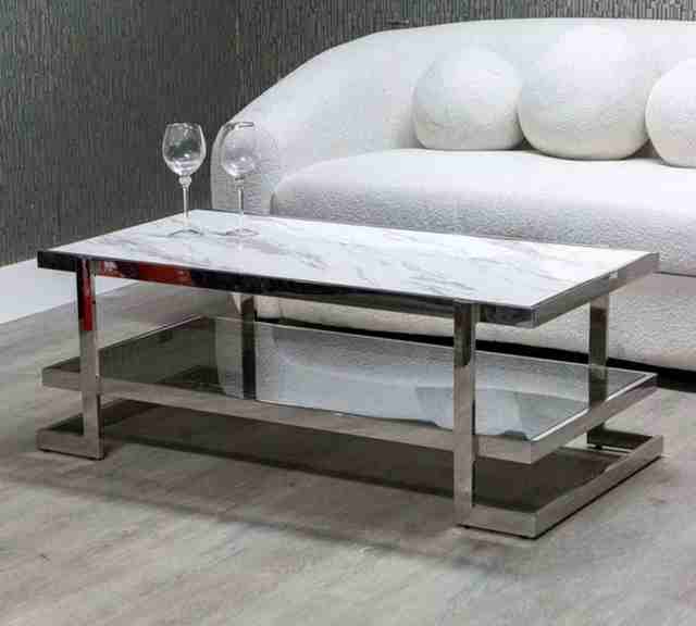 CozyCraft - Faux White Marble Coffee Table
