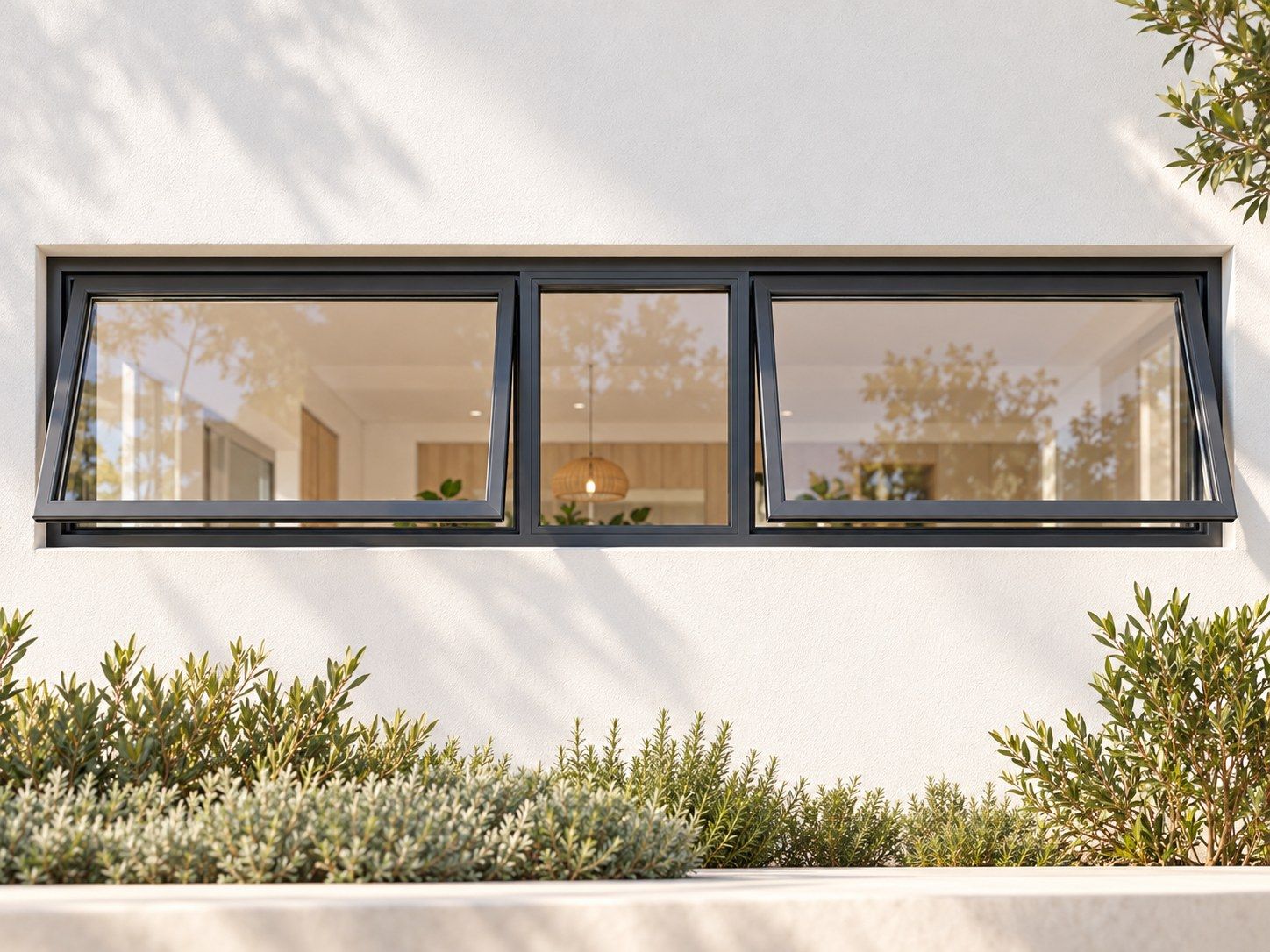 Kenzo Premium Top-Hung Aluminium Window - Charcoal, 1500 400 mm, Two Outer Openers with Fixed Centre, Clear Glass