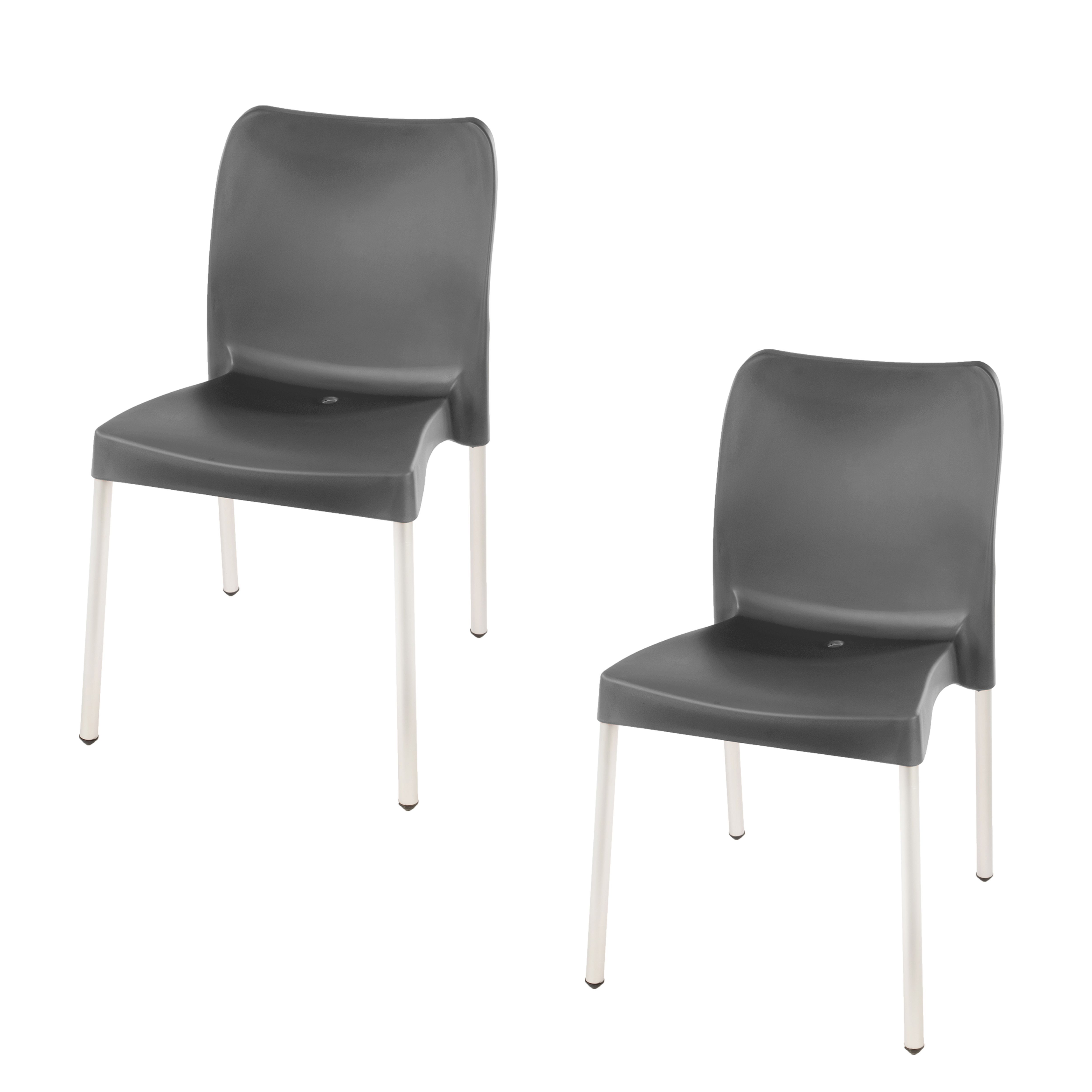 Florence Heavy  Duty Plastic Bistro Chair / Patio Chair / Garden Chair / Stackable - NO ARMRESTS - CHARCOAL  - Set of 2