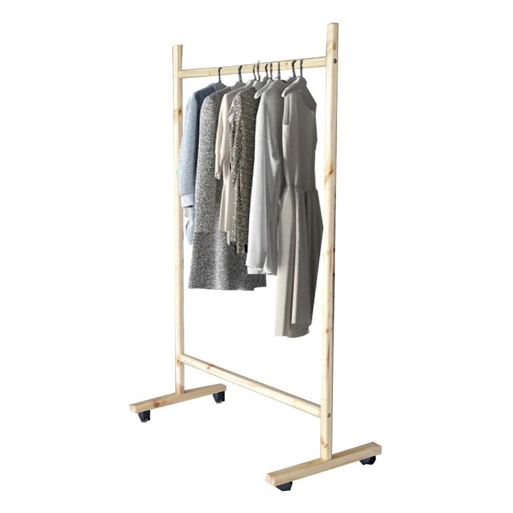 Modern Wooden Single Rail on Wheel Clothes Rack -by Woodly