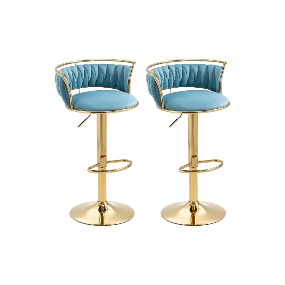 KC FURN - Set of 2 Lexi Velvet Swivel Bar Stool(Aqua blue)