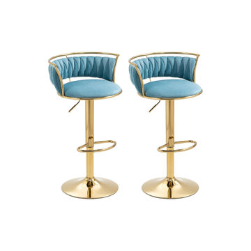 KC FURN - Set of 2 Lexi Velvet Swivel Bar Stool(Aqua blue)
