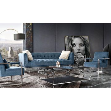 Fio Furniture Wood blue Rose Velvet 4 piece sofa set
