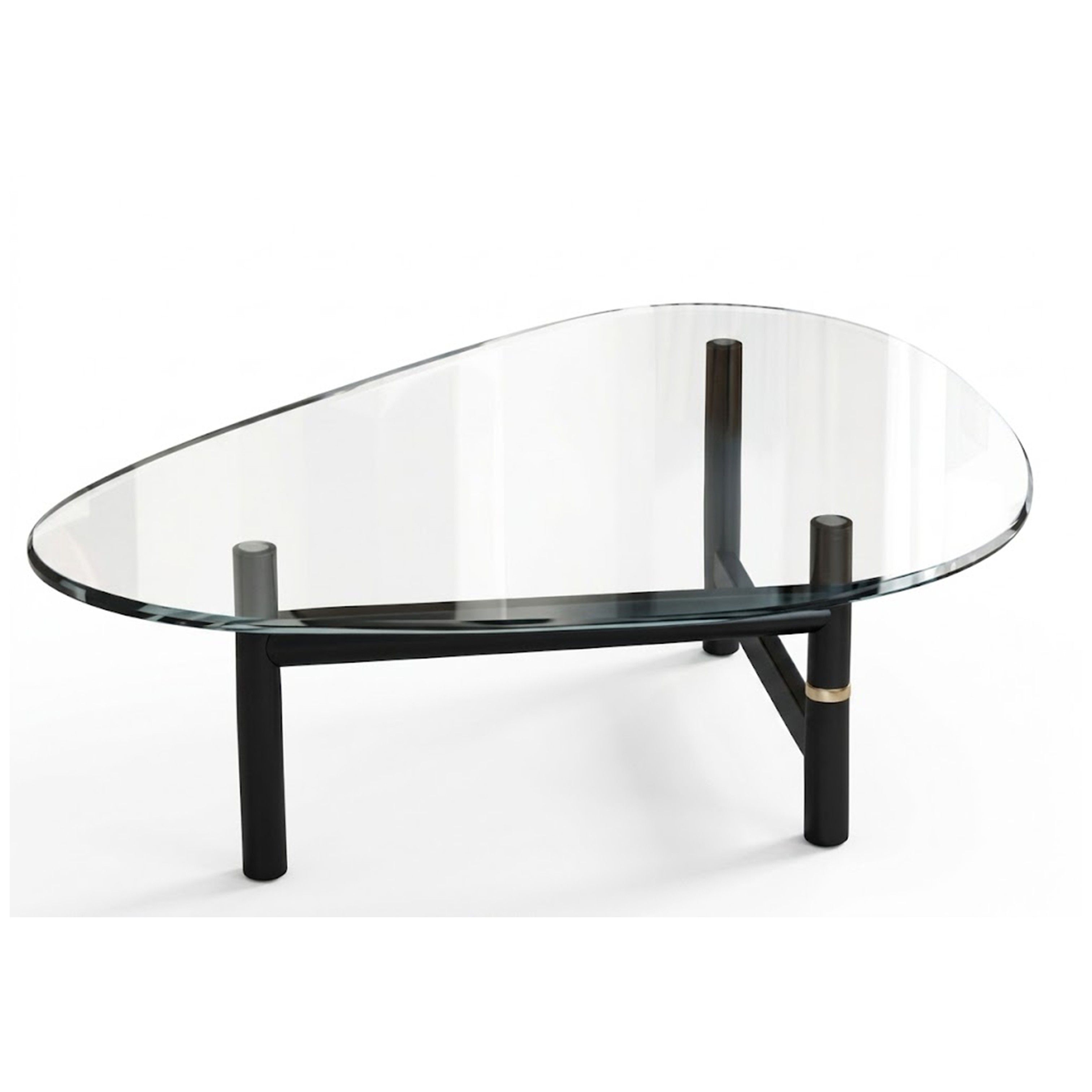 Madiega Furniture - Modern Asymmetrical Triangular Glass Coffee Table with Black Wooden Base & Gold Accent Detail