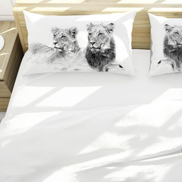 Lion Leeu Teenager Black White By Fanie Heymans Duvet Cover Set Queen