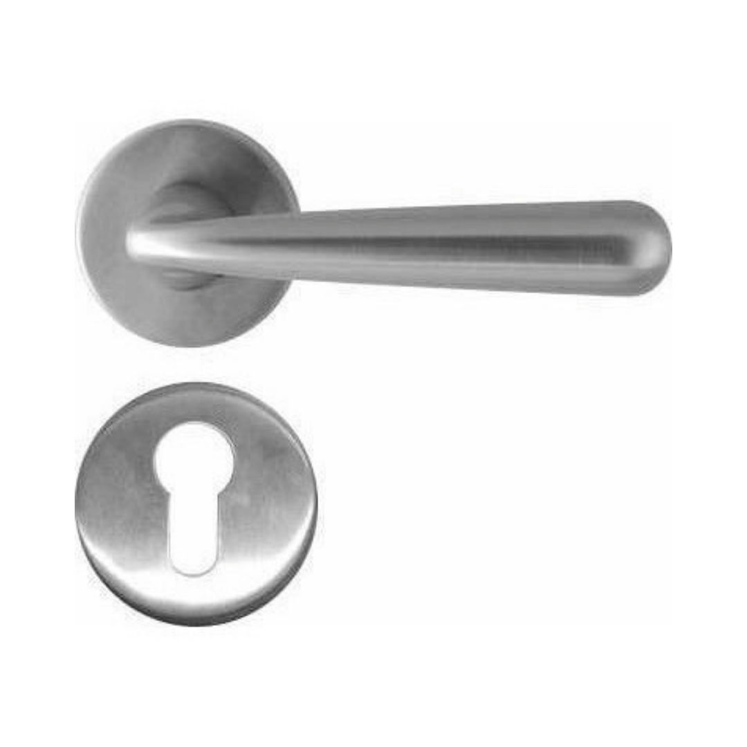 Solid stainless steel lever handle on rose