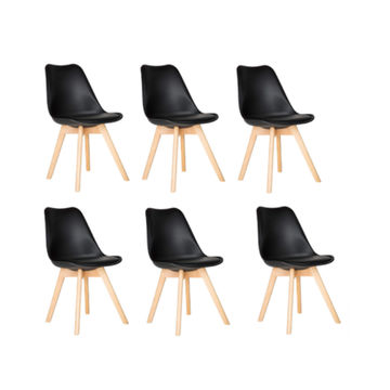 A Pack of 6 Cushioned Dining Wooden Legs Chairs