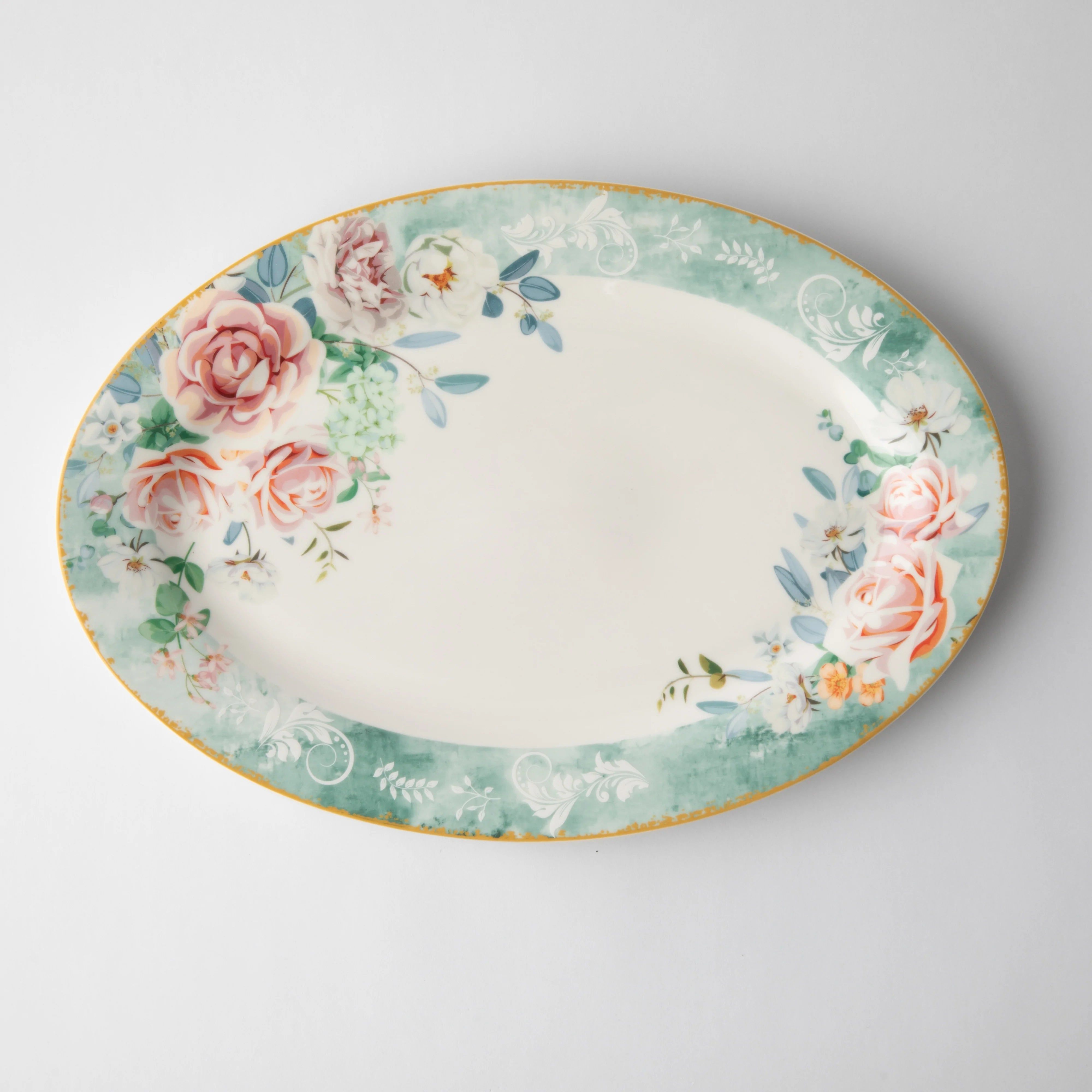 Jenna Clifford - Green Floral Oval Platter