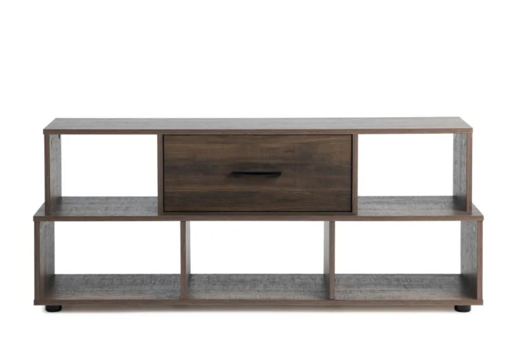Modern TV Stand – Brown Wooden Plasma Unit with Hidden Storage Compartments