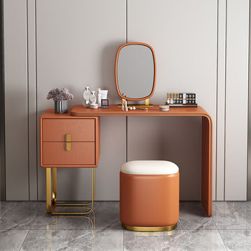 Modern Luxury White Dressing Table With Chair & Mirror