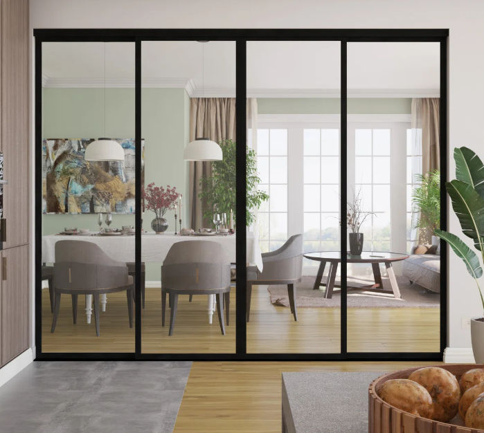 GreenLine Interiors Aluminium Sliding Door Black 4 Panel Sliding W3000 x H2100mm