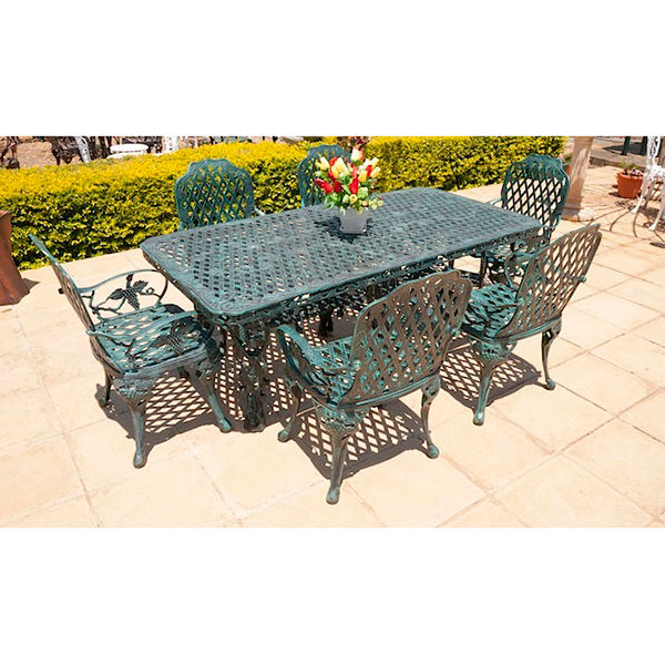 Ageless & Beautiful!   6 Seater Cast Aluminium Patio Furniture Set / Garden Furniture Set / Outdoor Furniture Set - 6 x King Grape Chairs with  100cm x 200cm Rectangular Ageless & Beautiful! Cast Aluminium Patio Table - King Grape