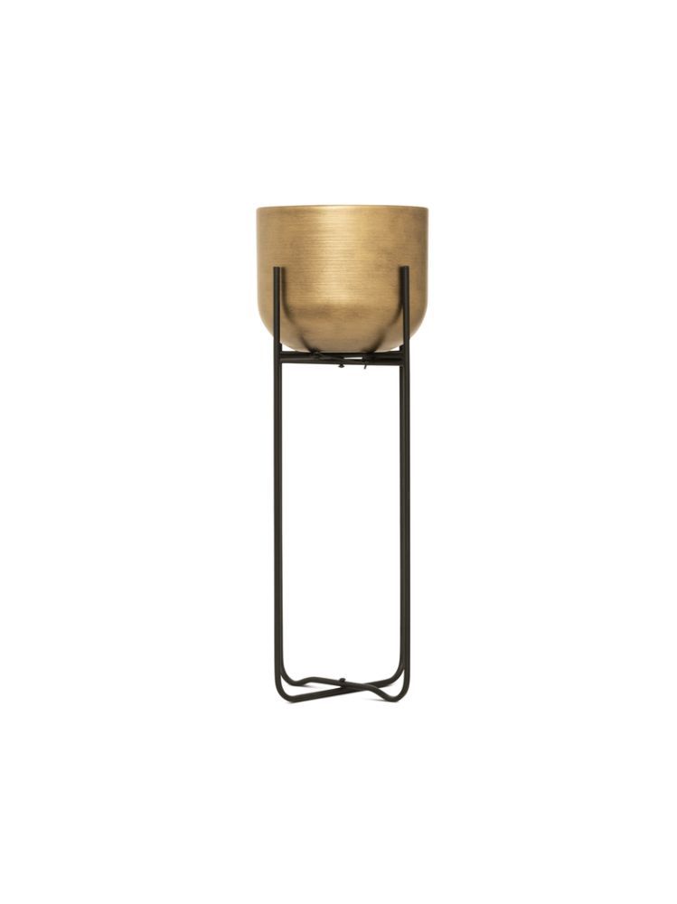 Gold Metal Planter on Black Stand 60cm – Modern Indoor Plant Stand