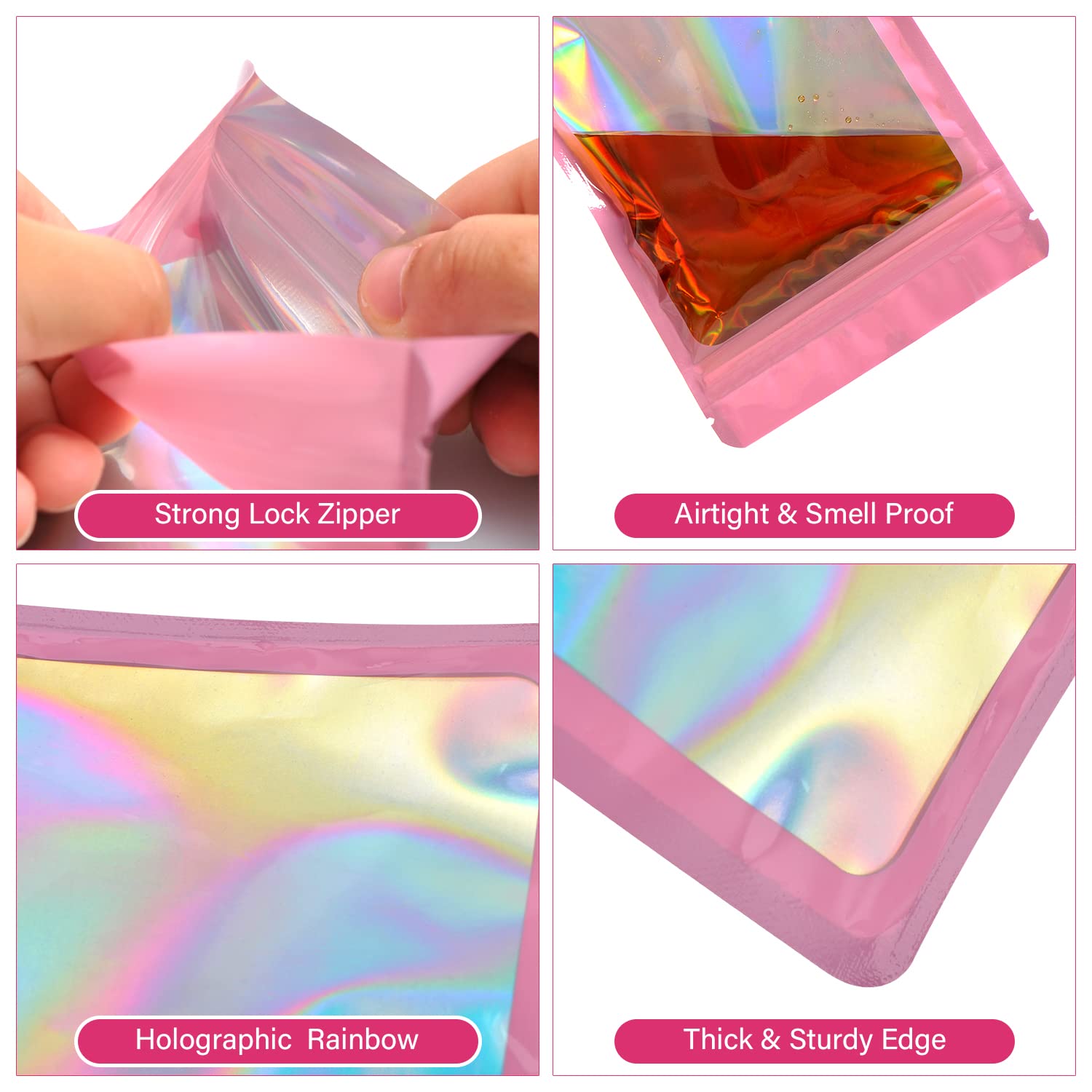 Holographic Gift Travel Jewelry Multi-Purpose Food Storage Bag - 7 x10 cm - Pink - 200
