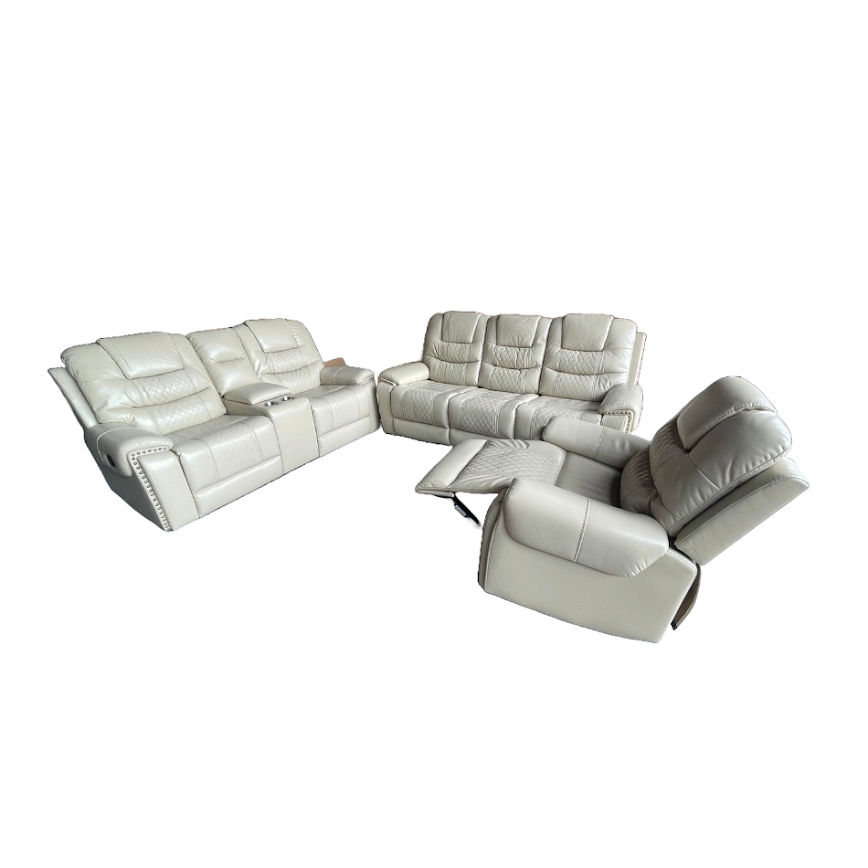 KC FURN - Upper Leather Recliner Sofa (Cream)
