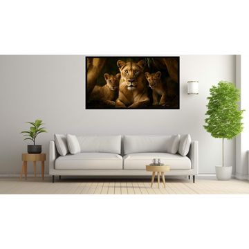 Canvas Wall Art - Lionness with 2 cubs - B1593 [120 x 80 cm]