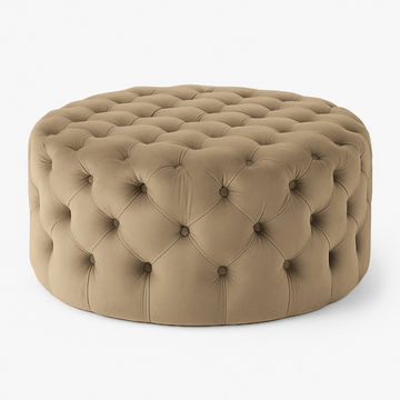 Clark Round Velvet Upholstered Ottoman Medium Brown