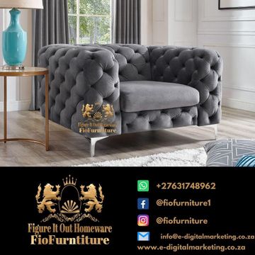 Modern Grey Chesterfield 1 seater Sofa - Mustard