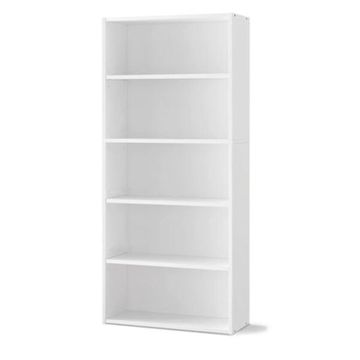5-Shelf Bookcase – White Adjustable Storage for Office & Living Room