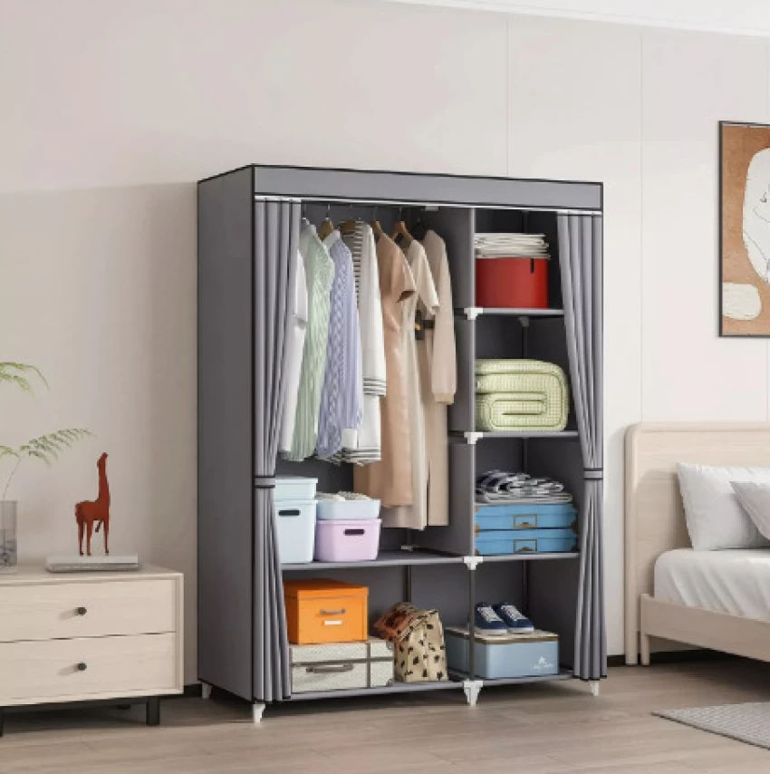 6 Compartment DIY Detachable Lightweight Metal Closet Wardrobe Organizer - Grey