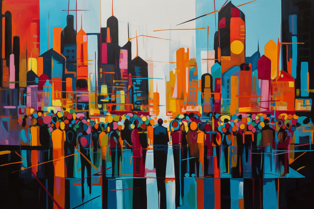 Canvas Wall Art - Vibrant Hues and Intersecting Lines - A1014 - [120 x 80 cm]