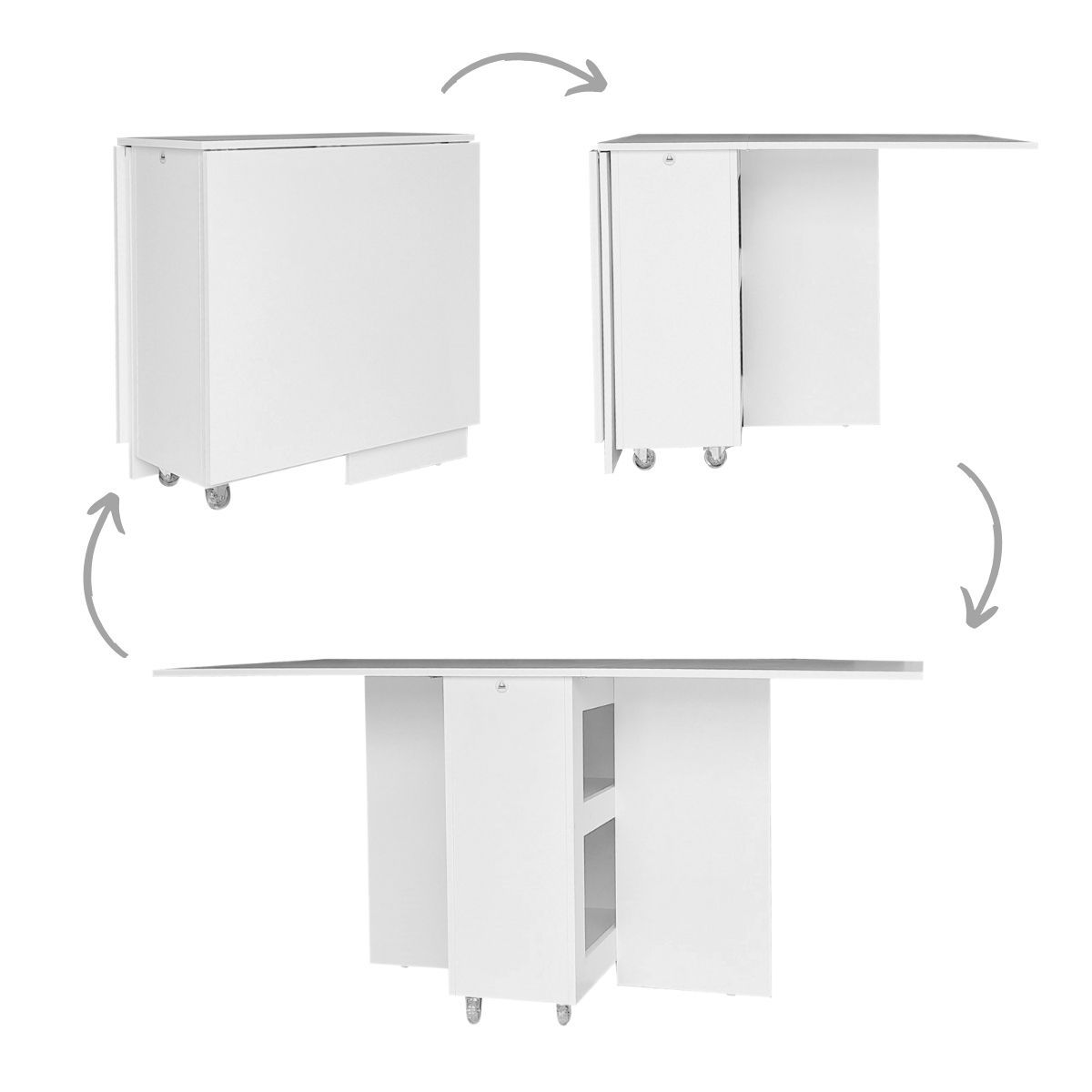 Folding 4 in 1 Console Desk Table on Wheels - White